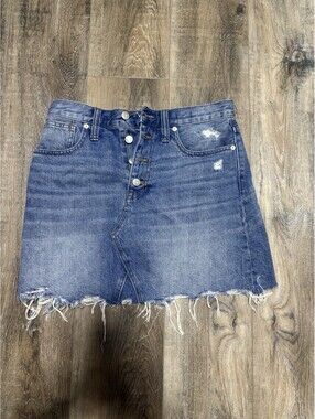 Madewell Rigid Denim A-Line Mini Skirt Button Front Fly Distressed 28